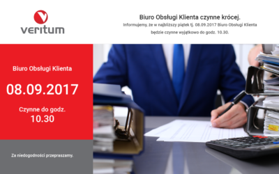 Biuro Obsługi Klienta czynne krócej.