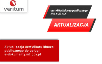 Aktualizacja certyfikatu klucza publicznego usługi e-dokumenty.mf.gov.pl (JPK, CUK, ALK)
