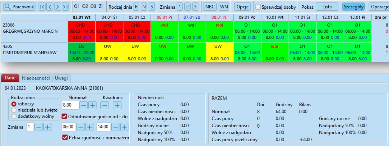 Harmonogram pracy kierowcy android - wybór zakresu dat
