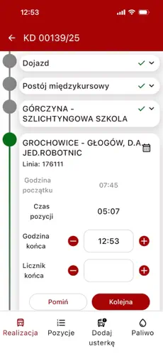 mobilna karta drogowa Veritum Mobile Harmonogram pracy kierowcy android - wybór zakresu dat
